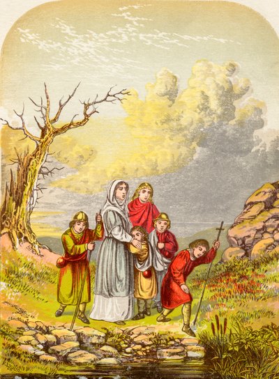 Christiana and her children arrive at the Slough of Despond, from The Pilgrims Progress by John Bunyan, published c.1880 by Alexander Francis Lydon